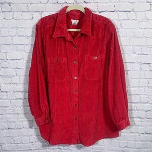 Roaman's Womens VTG Wale Corduroy Button Down Top in Ruby Size 1X Long Sleeve